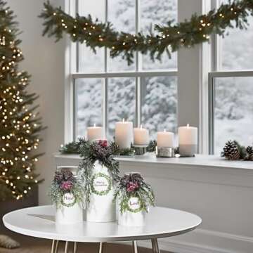 Artificial Christmas Flower Vase Set of 3,White Xmas Decorations Ceramic Vase-Dried Flower Vase with Holiday Ornaments Red Berry Pine Cone Greenery for Christmas Decor Indoor Home Decor