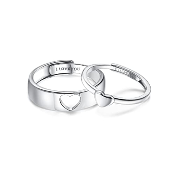 Matching Sterling Silver Couples Rings - Heart Promise