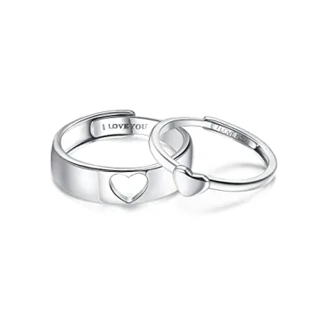 Matching Sterling Silver Couples Rings - Heart Promise
