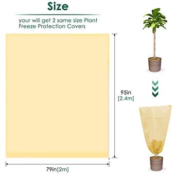 PACETAP 2 Pack 79"×95" Large Plant Covers Freeze Protection, Frost Tree Covers for Cold Weather,Winter Shrub Cover with Drawstring,Frost Cloth for Outdoor Shrub and Fruit Trees (Zipper & Drawstring)