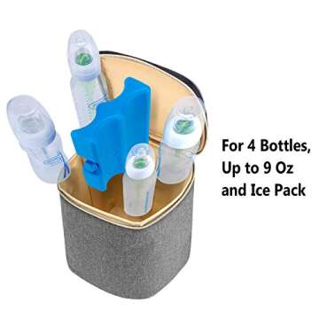 Teamoy Breastmilk Cooler Bag with Ice Pack, Baby Bottles Bag for up to 4 Large 9 Ounce Bottles and Ice Pack, Perfect for Working Mom Mother, Gray