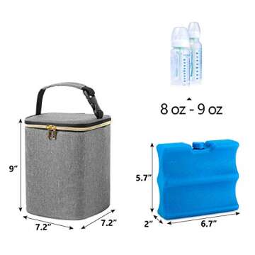 Teamoy Breastmilk Cooler Bag with Ice Pack, Baby Bottles Bag for up to 4 Large 9 Ounce Bottles and Ice Pack, Perfect for Working Mom Mother, Gray