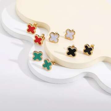 AIPPK 18K Gold Plated Clover Earrings for Women Gold Van Cleef Stud Earrings Four Leaf Lucky Dangle Earrings Jewelry Gifts