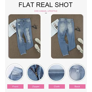 Dokotoo Womens Distressed Raw Hem Washed Jeans Ripped Slim Fit Boyfriend Denim Pants Sky Blue Small