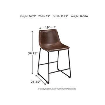 Signature Design by Ashley Centiar 24" Counter Height Modern Bucket Barstool 2 Count, Brown