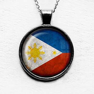 Philippines Filipino Flag Pendant Necklace
