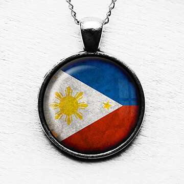 Philippines Filipino Flag Pendant Necklace