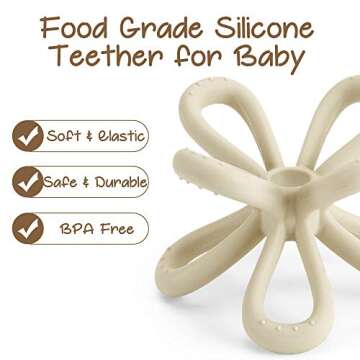 Haakaa Silicone Flower Teether for Babies - Food Grade Silicone Teething Toy - Teether Clip Prevent Losing