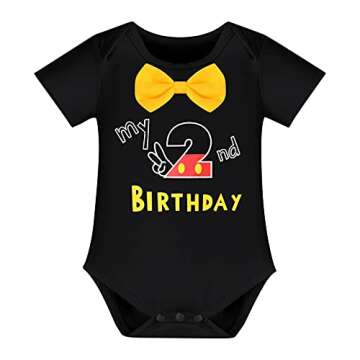 Gentleman Mouse 2nd Birthday Outfit Boys Cake Smash Photo Props for Toddler Kid Baby Romper Suspende...