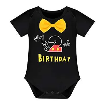 Gentleman Mouse 2nd Birthday Outfit Boys Cake Smash Photo Props for Toddler Kid Baby Romper Suspende...