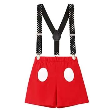 Gentleman Mouse 2nd Birthday Outfit Boys Cake Smash Photo Props for Toddler Kid Baby Romper Suspenders Shorts Bloomers Headband Halloween Second Mouse Themed Birthday Party Supplies Black 18-24 Months