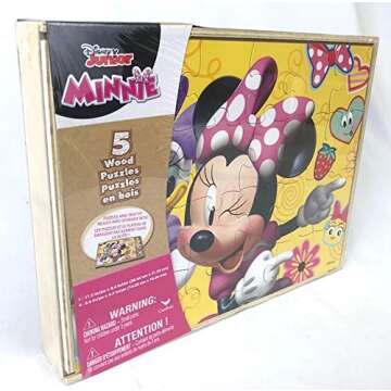 Disney Minnie Mouse 5 Wood Jigsaw Puzzles in Wood Storage Box