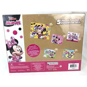 Disney Minnie Mouse 5 Wood Jigsaw Puzzles in Wood Storage Box
