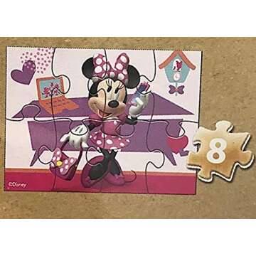 Disney Minnie Mouse 5 Wood Jigsaw Puzzles in Wood Storage Box