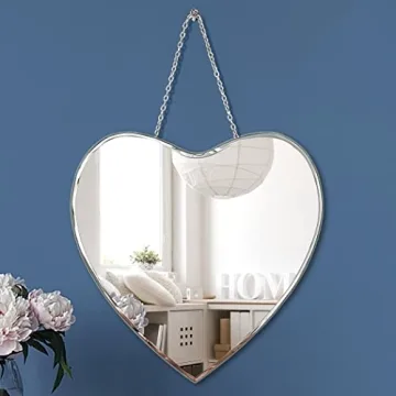QMDECOR Heart Shaped Mirror with Iron Chain for Wall Decor 12x12 inch Wall Hang Real Glass Frameless...