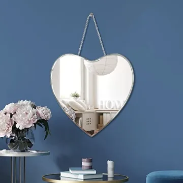 QMDECOR Heart Shaped Mirror with Iron Chain for Wall Decor 12x12 inch Wall Hang Real Glass Frameless Decorative Mirror Glam Mirror