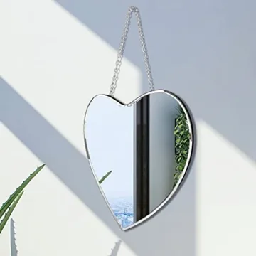QMDECOR Heart Shaped Mirror with Iron Chain for Wall Decor 12x12 inch Wall Hang Real Glass Frameless Decorative Mirror Glam Mirror
