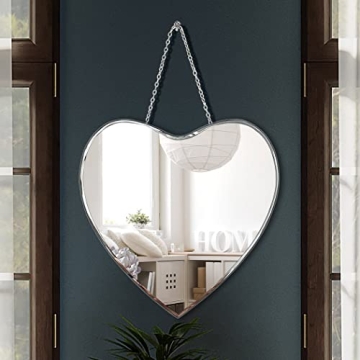 QMDECOR Heart Shaped Mirror with Iron Chain for Wall Decor 12x12 inch Wall Hang Real Glass Frameless Decorative Mirror Glam Mirror