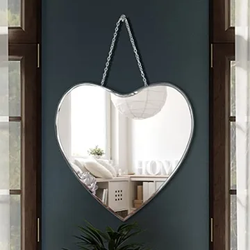 QMDECOR Heart Shaped Mirror with Iron Chain for Wall Decor 12x12 inch Wall Hang Real Glass Frameless Decorative Mirror Glam Mirror