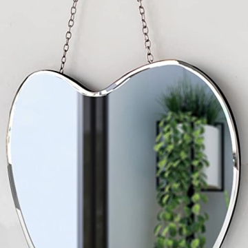 QMDECOR Heart Shaped Mirror with Iron Chain for Wall Decor 12x12 inch Wall Hang Real Glass Frameless Decorative Mirror Glam Mirror