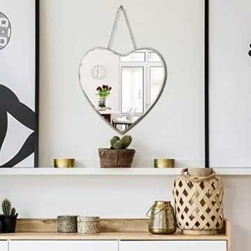 QMDECOR Heart Shaped Mirror with Iron Chain for Wall Decor 12x12 inch Wall Hang Real Glass Frameless Decorative Mirror Glam Mirror