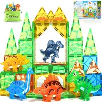 Dinosaur Magnetic Tiles for Kids - 3D Movable Educational Fun