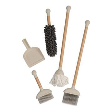 Kaplan Early Learning Modern Pretend Play Cleaning Set with Stand - Montessori Kids Cleaning Tools with Realistic Broom, Mop, duster, Handheld Broom & Dustpan with Storage Stand - Perfect for Dramatic