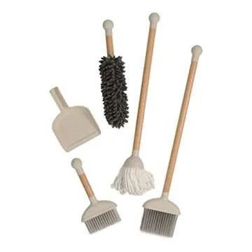 Kaplan Early Learning Modern Pretend Play Cleaning Set with Stand - Montessori Kids Cleaning Tools with Realistic Broom, Mop, duster, Handheld Broom & Dustpan with Storage Stand - Perfect for Dramatic