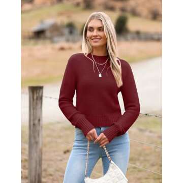 Zeagoo Women's 2025 Fall Crewneck Cropped Sweater Trendy Long Sleeve Ribbed Knit Pullover Jumper Top...