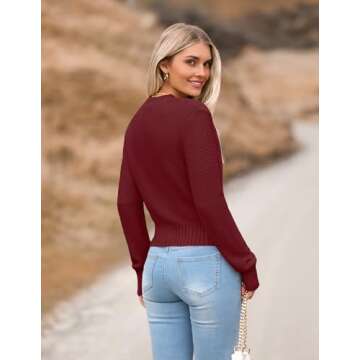 Zeagoo Women's 2025 Fall Crewneck Cropped Sweater Trendy Long Sleeve Ribbed Knit Pullover Jumper Tops Wine Red