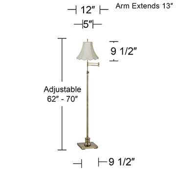 360 Lighting Westbury Traditional Swing Arm Floor Lamp Adjustable Height 70" Tall Antique Brass Imperial Scalloped Creme Fabric Bell Shade Decor for Living Room Reading House Bedroom Home