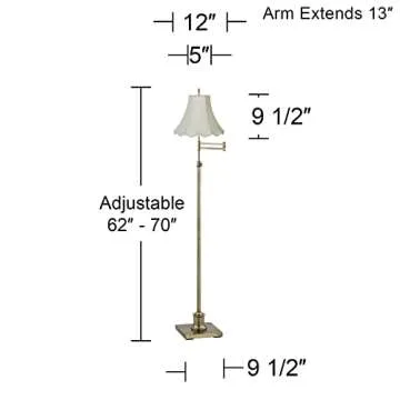 360 Lighting Westbury Traditional Swing Arm Floor Lamp Adjustable Height 70" Tall Antique Brass Imperial Scalloped Creme Fabric Bell Shade Decor for Living Room Reading House Bedroom Home