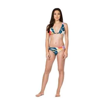 Trina Turk Women's Standard Shirred Side Hipster Pant Bikini Swimsuit Bottom, Blue/Red/Orange/Banana Leaf Print, 12