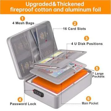 DocSafe 5200°F Document Organizer with Lock,Upgraded Heat Insulated Fireproof＆Waterproof Box 8 Layers File Organizer,Portable Home Travel Safe Storage for Important Documents, Files,Silver (Soft)