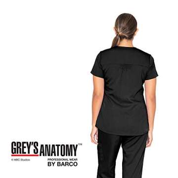 Grey's Anatomy Women's Two Pocket V-Neck Scrub Top with Shirring Back, Black, Medium