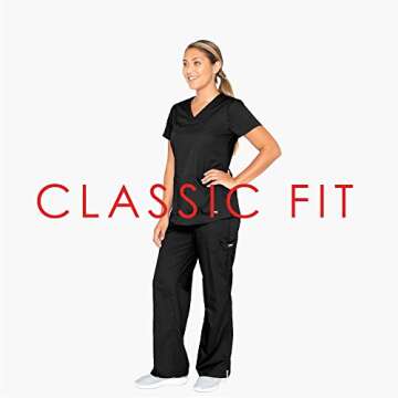 Grey's Anatomy Women's Two Pocket V-Neck Scrub Top with Shirring Back, Black, Medium