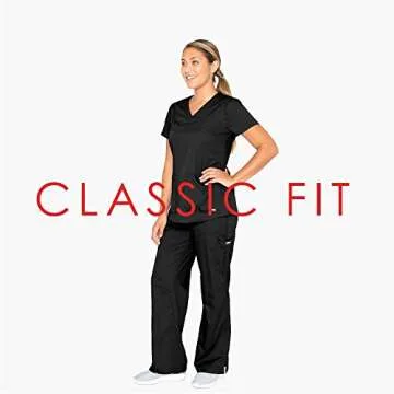 Grey's Anatomy Women's Two Pocket V-Neck Scrub Top with Shirring Back, Black, Medium