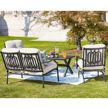 PatioFestival 4 Pices Patio Furniture Conversation Set,Metal Outdoor Furniture Set w/All Weather Cushioned Loveseat,Poolside Lawn Chairs,Coffee Table