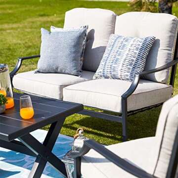 PatioFestival 4 Pices Patio Furniture Conversation Set,Metal Outdoor Furniture Set w/All Weather Cushioned Loveseat,Poolside Lawn Chairs,Coffee Table