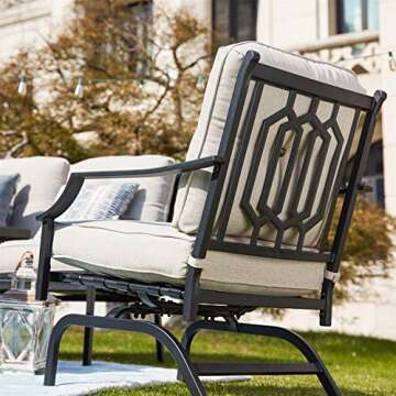 PatioFestival 4 Pices Patio Furniture Conversation Set,Metal Outdoor Furniture Set w/All Weather Cushioned Loveseat,Poolside Lawn Chairs,Coffee Table