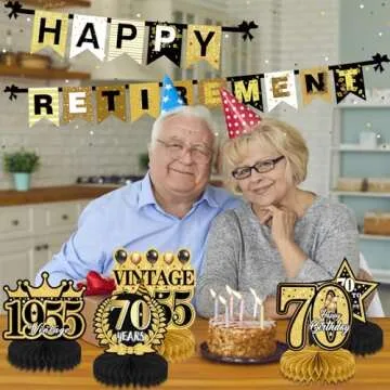 Refavor 70th Birthday Decorations Men, Happy 1955 Vintage 70 Years Old Honeycomb Centerpieces Party Decor for Women, 9pcs Cheer Black Gold Table Supples