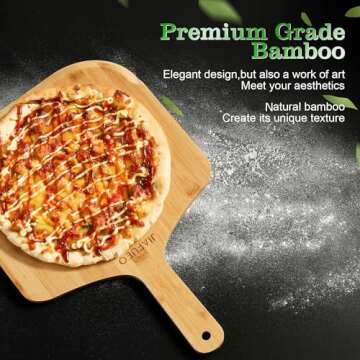 JIAFUEO Pizza Peel 12 inch, Bamboo Pizza Board Wooden Pizza Paddle Spatula Oven Accessory for Baking Homemade Pizza, Wood Cutting Board for Cheese Bread Fruit Vegetables