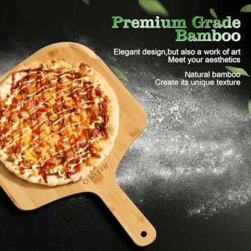 JIAFUEO Pizza Peel 12 inch, Bamboo Pizza Board Wooden Pizza Paddle Spatula Oven Accessory for Baking Homemade Pizza, Wood Cutting Board for Cheese Bread Fruit Vegetables