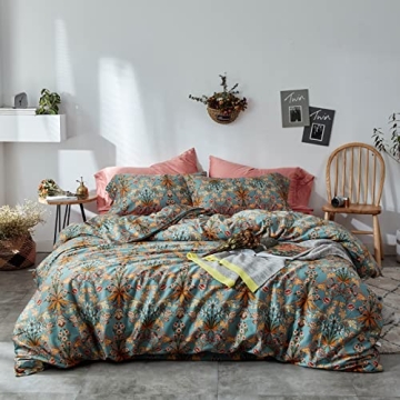 Elegant Floral Queen Duvet Cover Set in Soft Percale Cotton