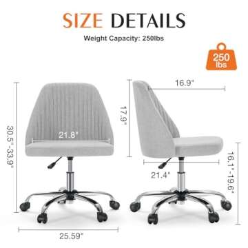 Sweetcrispy Armless Office Chair, Modern Fabric Home Office Desk Chairs with Wheels Adjustable Swive...
