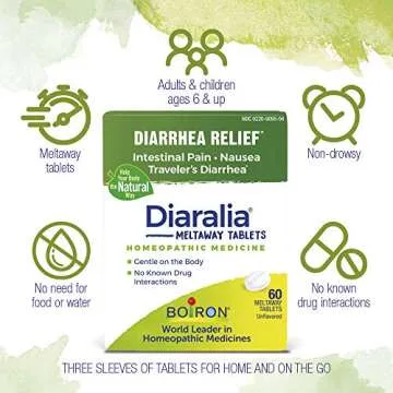 Boiron Diaralia Tablets for Diarrhea Relief, Gas, Bloating, Intestinal Pain, and Travler's Diarrhea - 120 Count (Pack of 1)