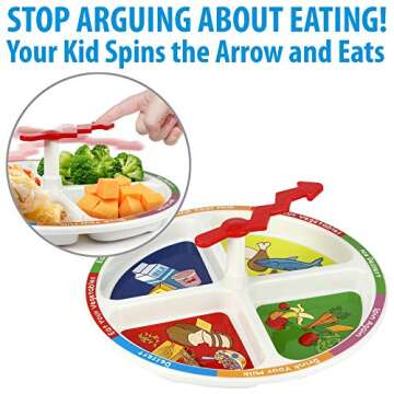 KidsFunwares 4-Square Meal Plate - Spin The Arrow and Eat - No More Mealtime Struggle - Set of 2