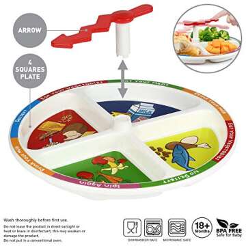 KidsFunwares 4-Square Meal Plate - Spin The Arrow and Eat - No More Mealtime Struggle - Set of 2