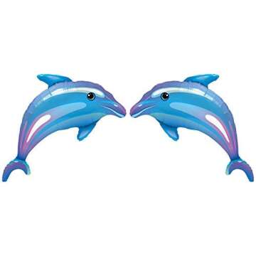ZiYan Delightful Dolphin Microfoil Balloon, 38-Inches, Blue, 2-Unit