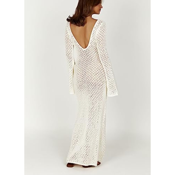 Chic Women See Through Knit Long Dress Maxi Beach Cover-Up